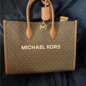Michael Kors Brown and Tan Logo Laptop Bag